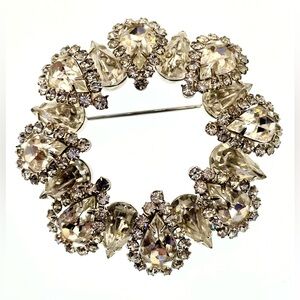 Vintage Crystal Rhinestone Wreath Brooch Pin Signed Weiss MCM Costume Jewelry